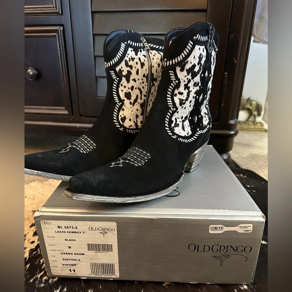 Old Gringo Black and White Cowboy Cowgirl Boots 11 - Picture 5 of 7